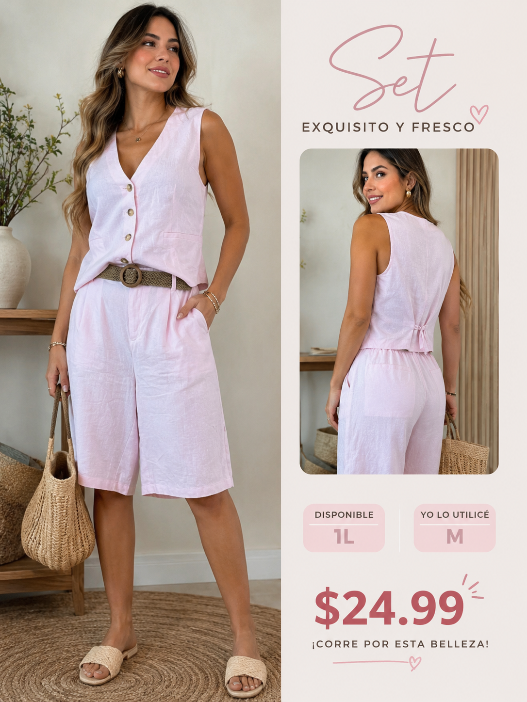 Baby Pink Bermuda Set (VENTA FINAL)