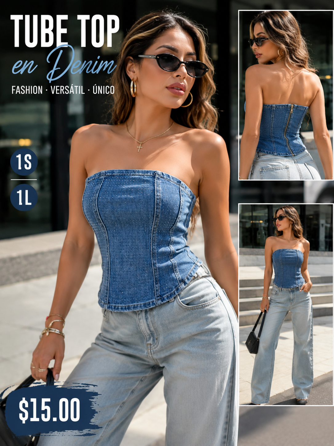 Denim Glam Tube Top (VENTA FINAL)