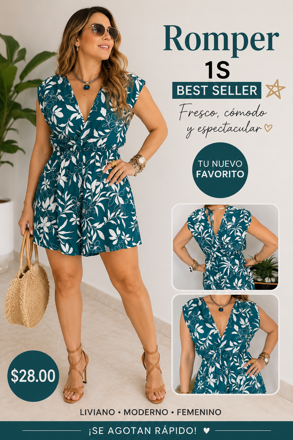 Teal And White Best Seller Romper (VENTA FINAL)