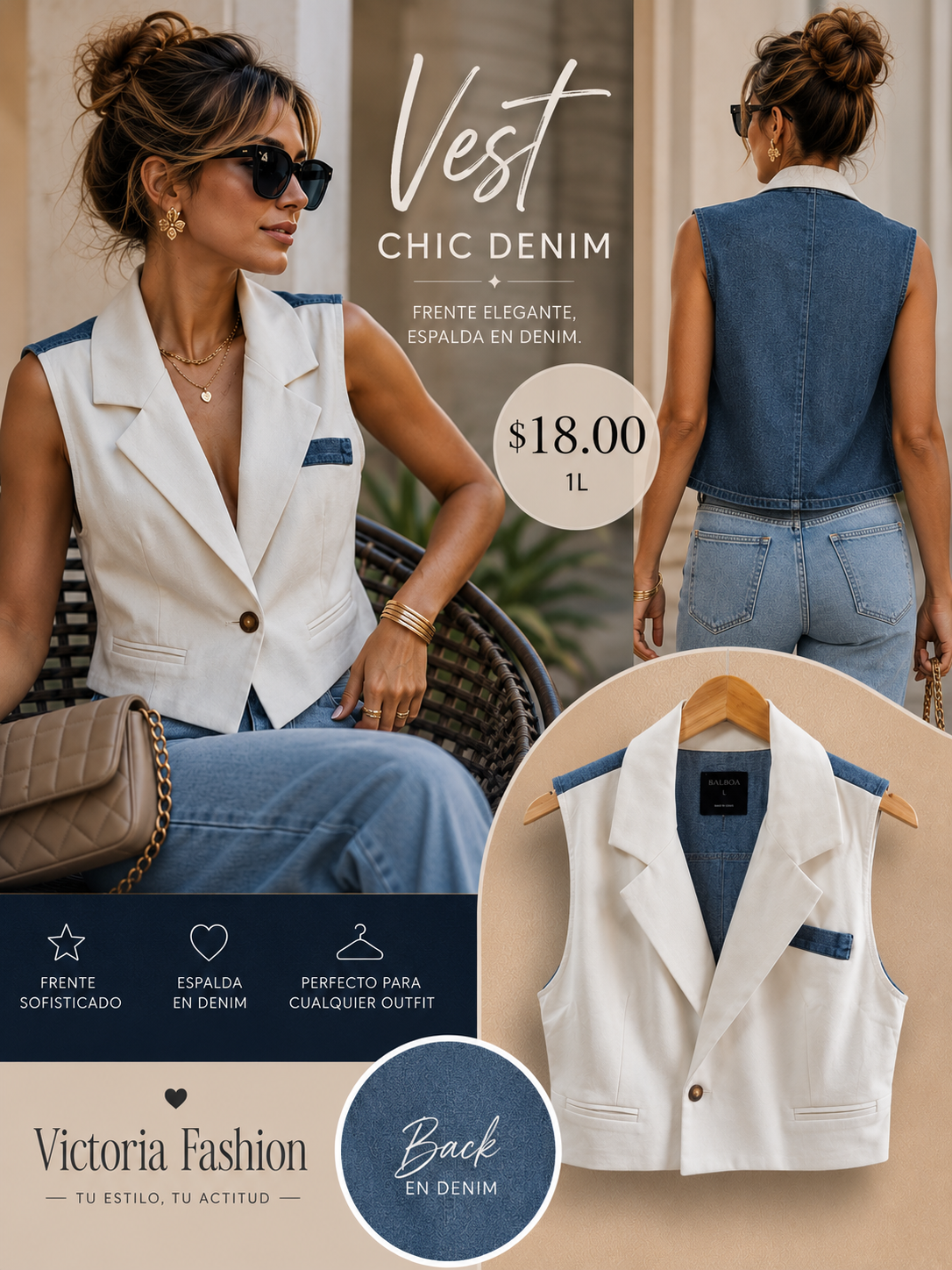 Cream And Denim Vest (VENTA FINAL)