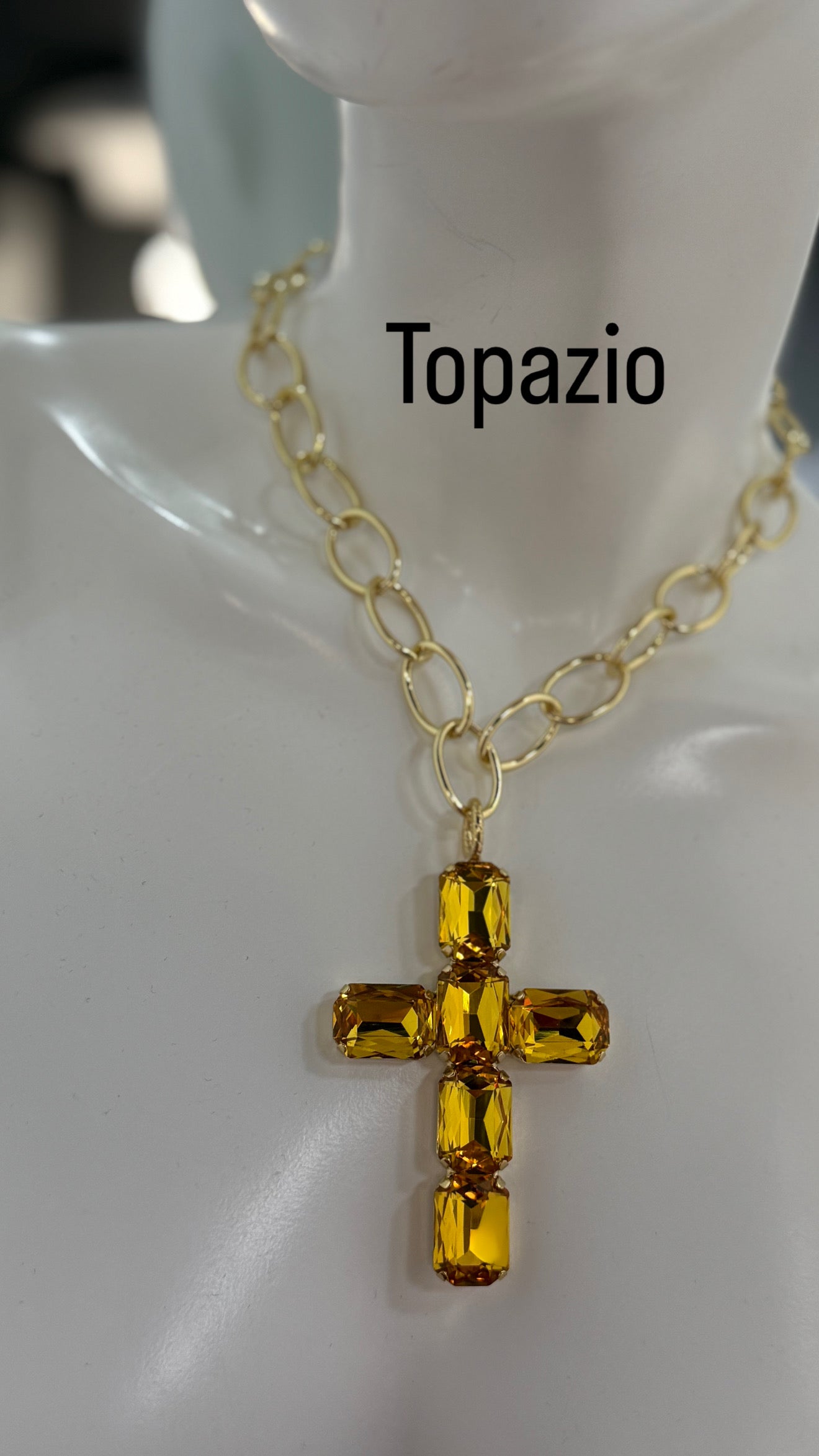 Cruz Swarovski Cadena Oro