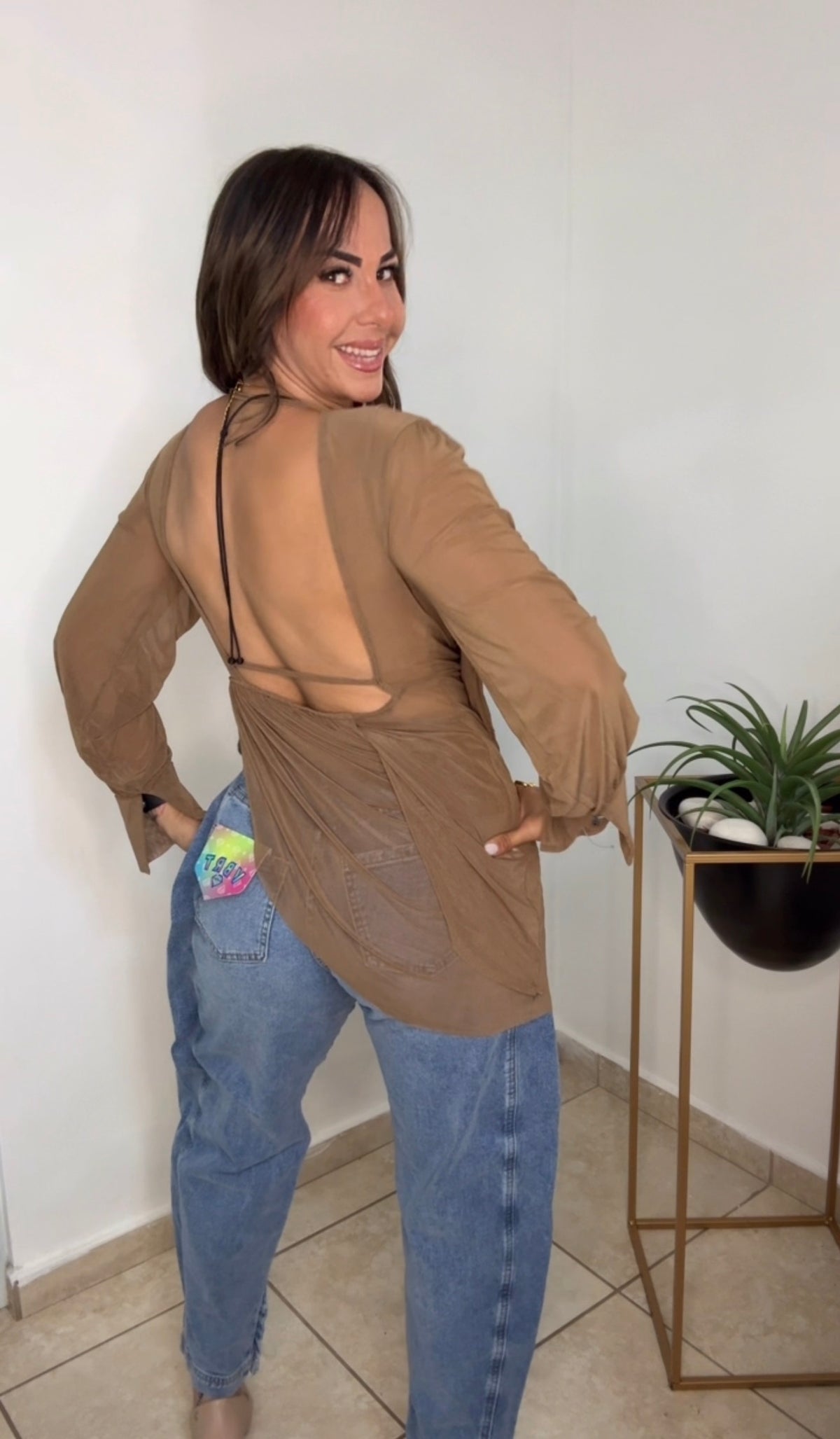Taupe Mesh Blouse
